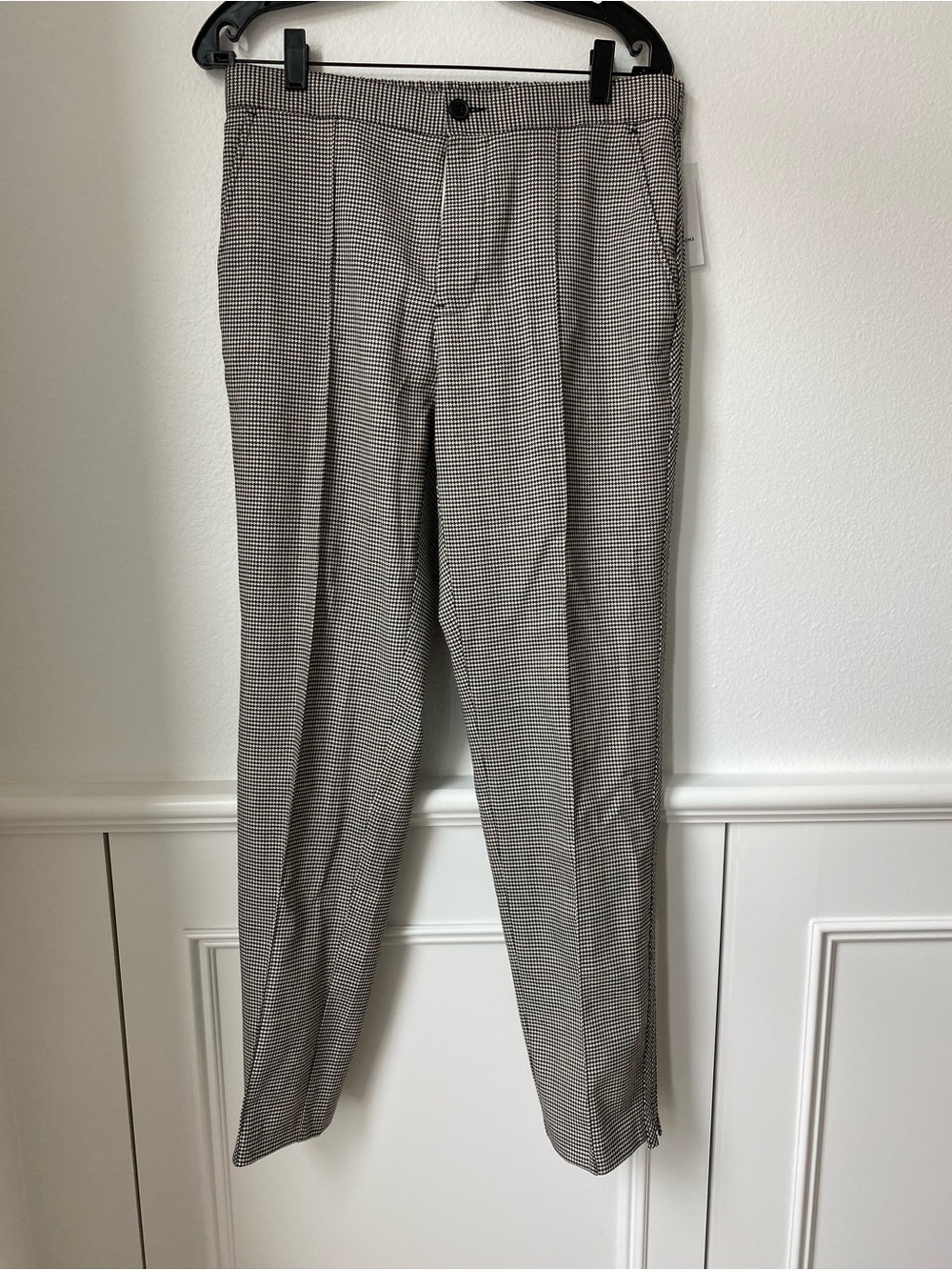 Ovadia & Sons New York Slim Tailored Houndstooth Wool Dress Pants Black/White